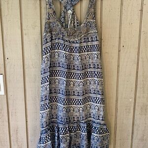 Island Gypsy Blue and White Mini Dress with Gold Detailing